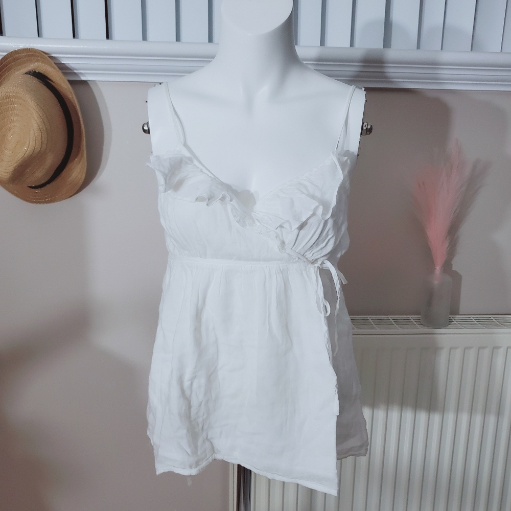 2/$30- Vintage Y2k Flutter Spaghetti Strap Fit And Flare Flounce Top